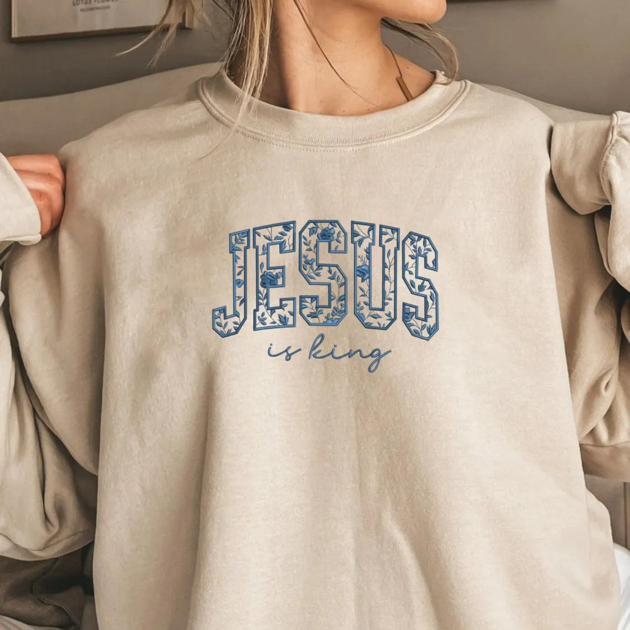 Jesus Is King Embroidered Sweatshirt